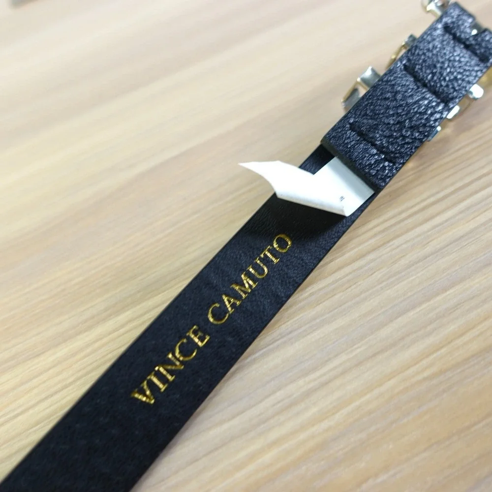 Vince Camuto Belt Womens Medium Black Faux Leather Silver Buckle Classic